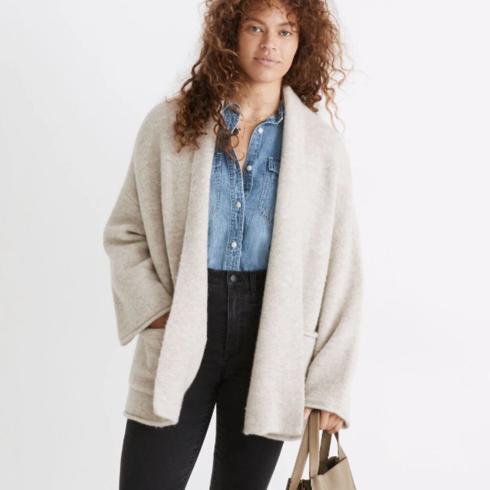 Madewell Mclean Shawl-Collar Cardigan Sweater in Heather Parchment